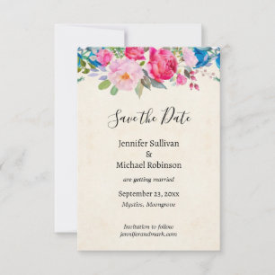 Save The Date Joli mariage rose et bleu Fleurs Enregistrer la da