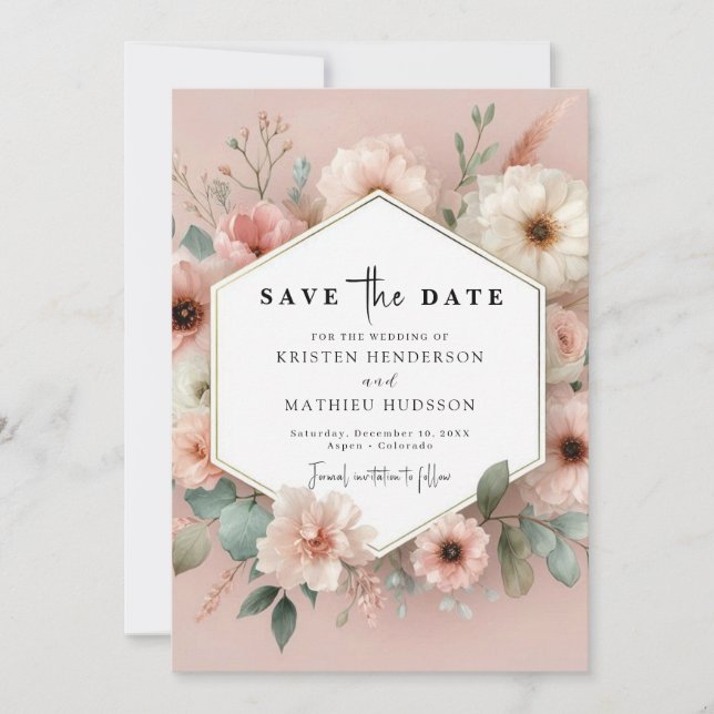 Save The Date Joli Mariage rose rose rustique (Devant)