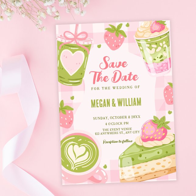 Save The Date Joli mariage sucré au matcha de fraise (Créateur téléchargé)