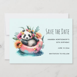 Save The Date Joli panda se détendant dans une chambre à air