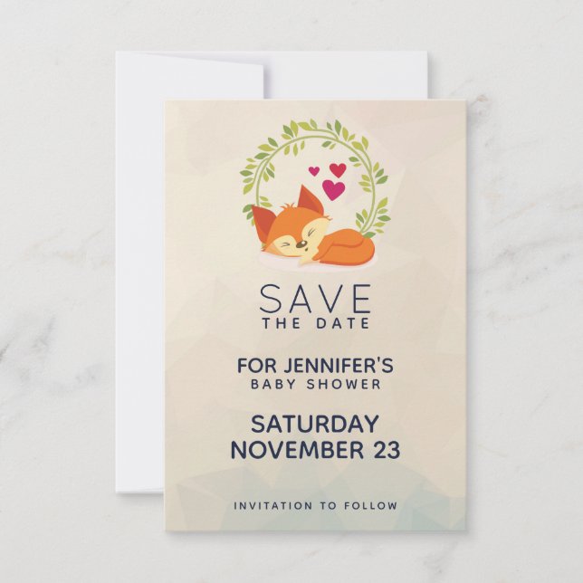 Save The Date Joli renard orange avec Baby shower vert de couron (Devant)