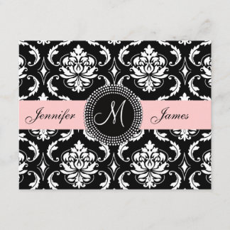 Save The Date Joli rose noir Damask Monogramme Enregistrer la da
