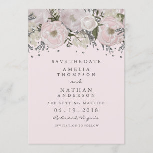 Save The Date Joli Rose Pink Silver Floral Enregistrer La Date