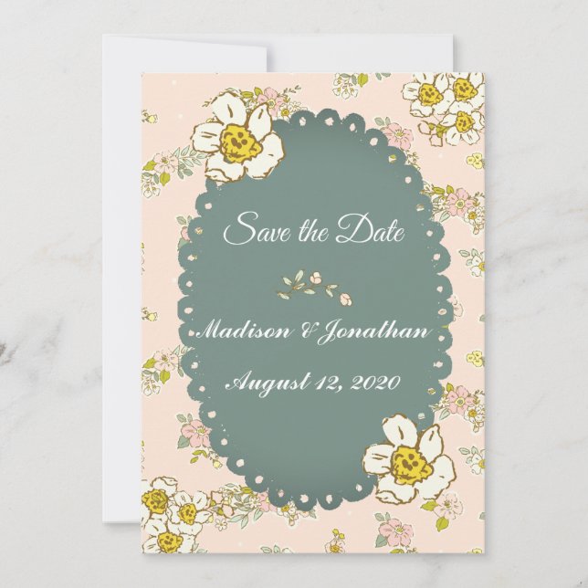 Save The Date Joli Script Floral Pastel Rose Romantique (Devant)