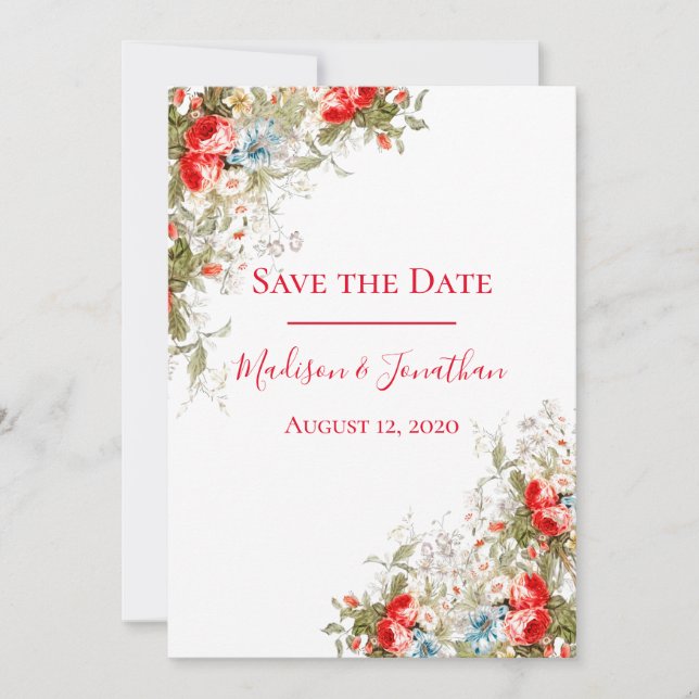 Save The Date Joli Whimsy Fleurs sauvages Mariage de script (Devant)