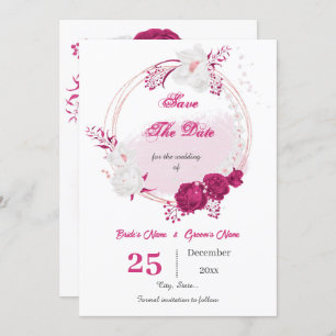 Save The Date jolie couronne florale fuchsia et blanche
