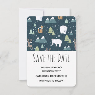 Save The Date Jolie fête Motif des animaux d'hiver de Noël