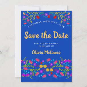 Save The Date Jolie Fiesta mexicaine Floral Royal Blue