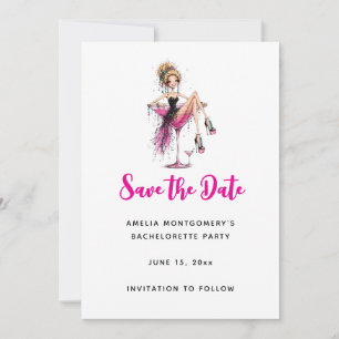 Save The Date Jolie fille aguicheuse dans un verre à Martini Ent