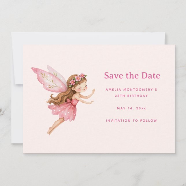 Save The Date Jolie Fille Fée en Robe Rose (Devant)