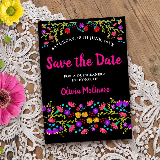 Save The Date Jolie fleur mexicaine noire et rose (Colorful Save the Date from my Mexican Fiesta Floral collection
)