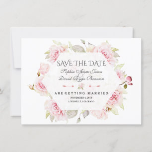 Save The Date Jolie Fleur Rose Géométrique Mariage Enregistrer L