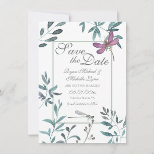 Save The Date Jolie libellule Jardin de verdure sur Mariage blan