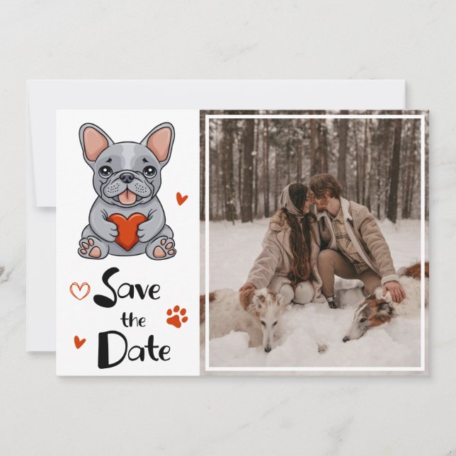 Save The Date Jolie photo de mariage de Bouledogue Français capr (Devant)