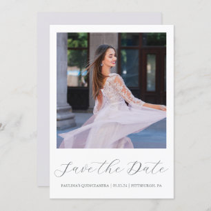 Save The Date Jolie Quinceanera violette Simple Calligraphie Pho