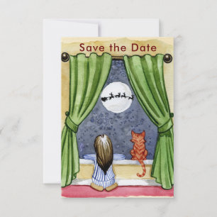 Save The Date Jolie réveillon de Noël Enfant & Chat Kitty Aquare
