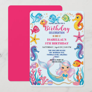 Save The Date Jolie sirène arc-en-ciel seahorse étoile poisson a