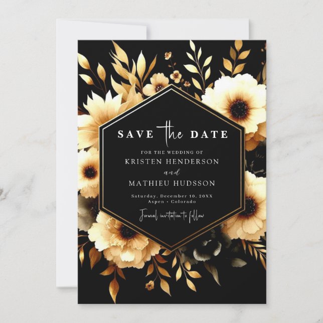 Save The Date Jolie typographie Or et Mariage noir (Devant)