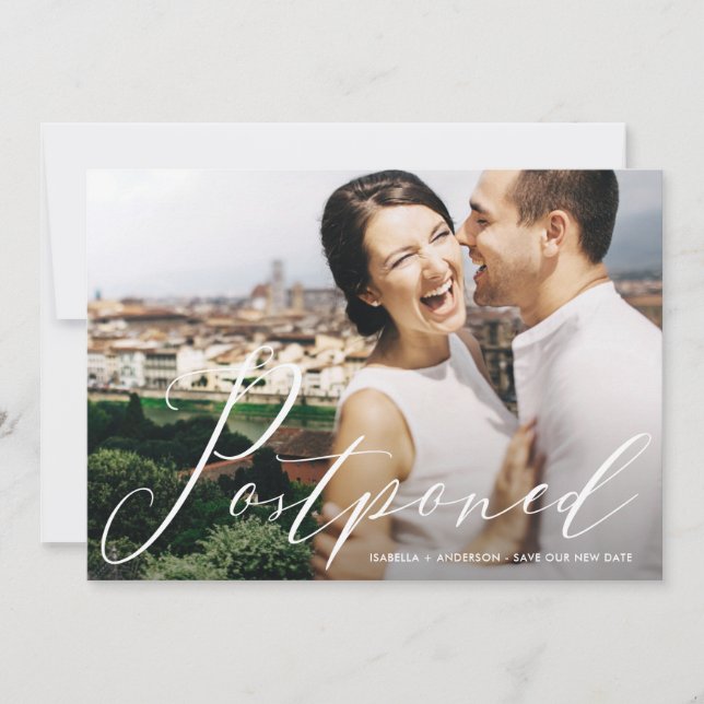 Save The Date Jolie Typographie Reportée Mariage Photo (Devant)
