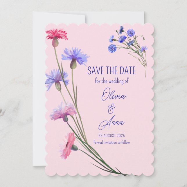 Save The Date Jolies Fleurs Roses Et Violettes (Devant)
