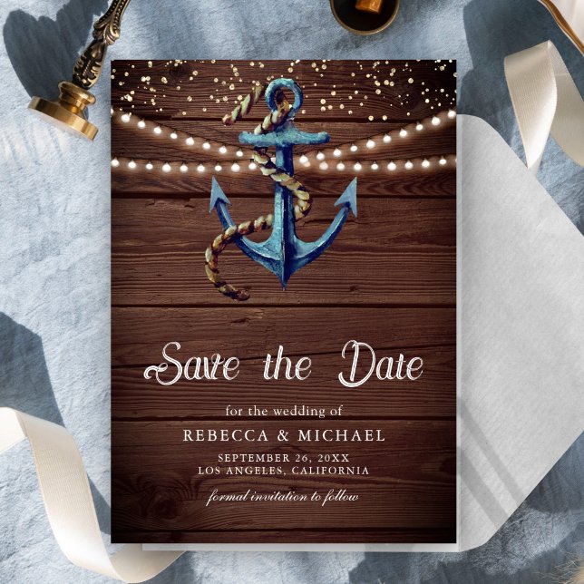Save The Date Jouer le Mariage d'Ancre bleu de la marine Knot (Créateur téléchargé)