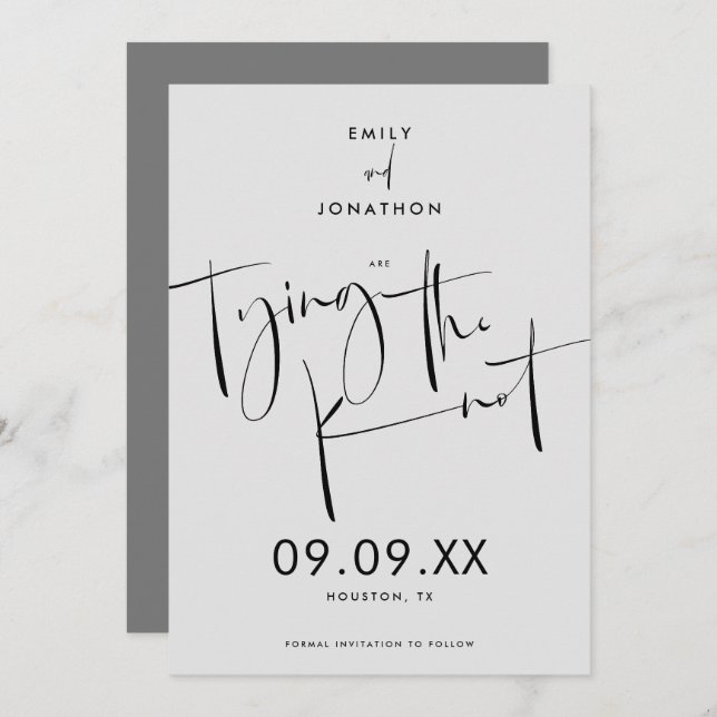 Save The Date Jouer le noeud Elegant Script Black Grey (Devant / Derrière)