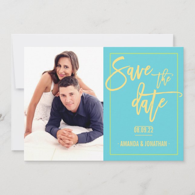 Save The Date Jouer Lime, Jaune et Mariage bleu Date de sauvegar (Devant)