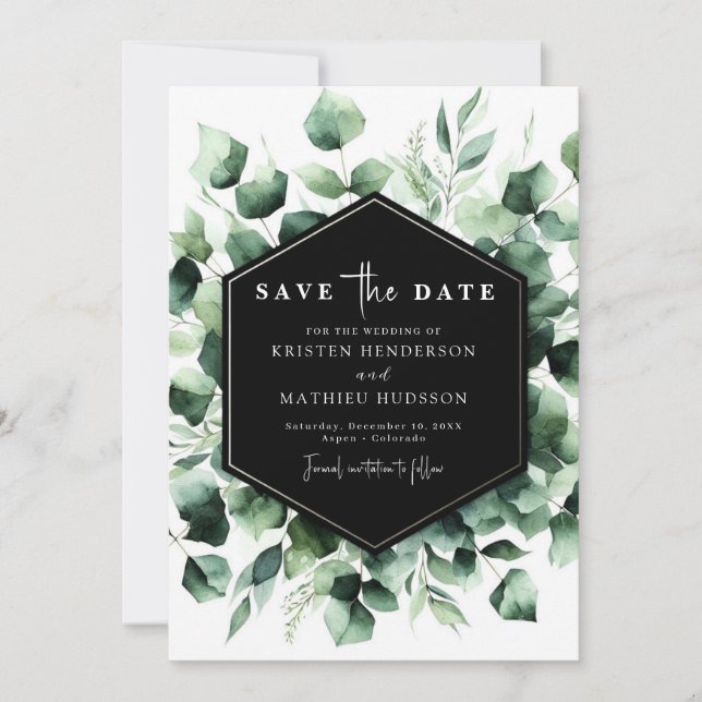 Save The Date Jouer Romance Eucalyptus Mariage numérique (Devant)