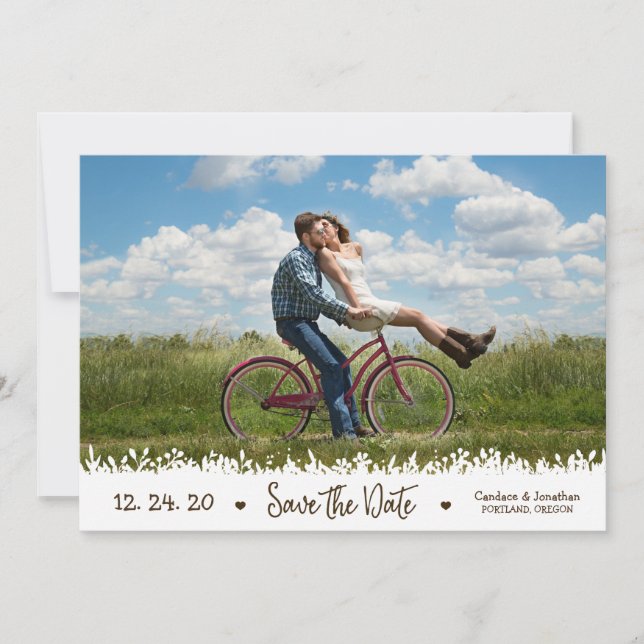 Save The Date Jouer Rustic Foliage Frontière Photo Enregistrer l (Devant)