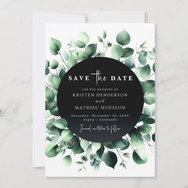 Save The Date Jouer Whimsical Eucalyptus Mariage numérique (Devant)