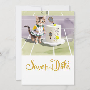 Save The Date JOUEUR DE CAT TENNIS avec partie de gâteau à la co