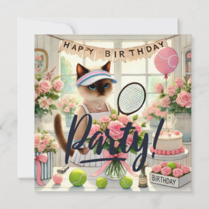 Save The Date Joueur de tennis de chat Anniversaire Fête Invitat