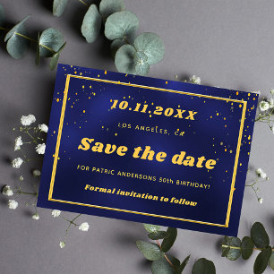 Save The Date Jour d'anniversaire bleu marine confetti or