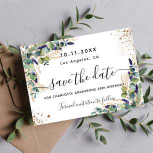 Save The Date Jour d'anniversaire eucalyptus verdure or élégant