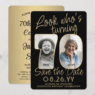 Save The Date Joyeux 70e anniversaire Noir & Or 2 photos fête d'