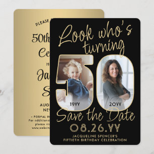 Save The Date Joyeux Anniversaire 50 Ans Fête avec 2 Photos Noir