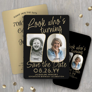Save The Date Joyeux Anniversaire 70 Ans Fête avec 2 Photos Noir