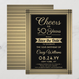 Save The Date Joyeux Anniversaire Élégant Classique Noir et Or