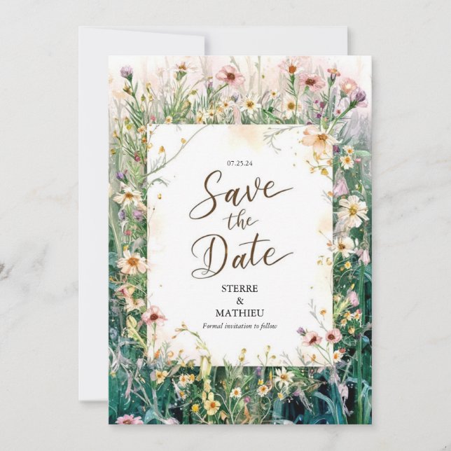 Save The Date Joyeux Fleur sauvage moderne Mariage (Devant)