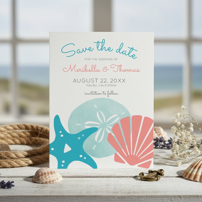 Save The Date Joyeux littoral | Nautical Beach Seashell Mariage (Créateur téléchargé)