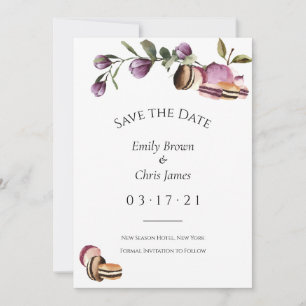 Save The Date Joyeux Macaron Élégant Violet Floral Moderne