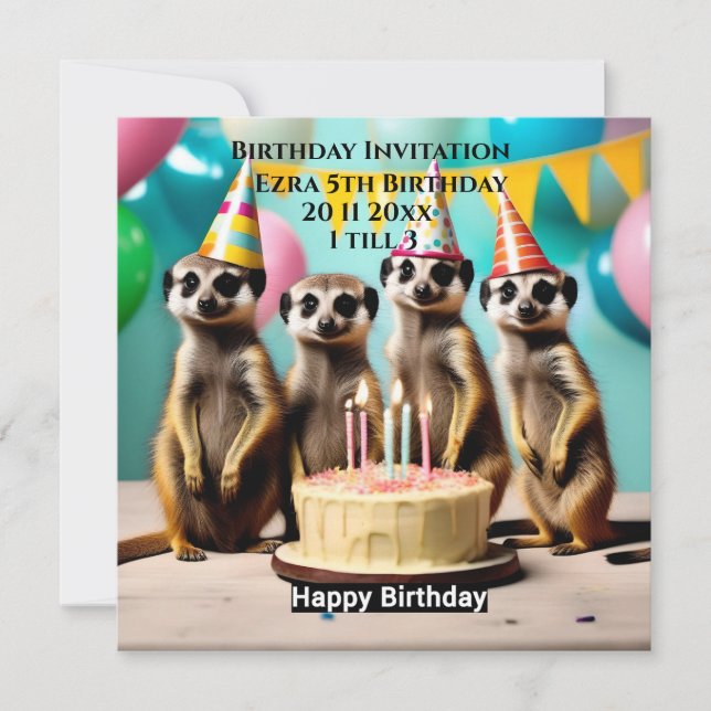 Save The Date Joyeux Meerkat Anniversaire, Anniversaire Fête Inv (Devant)
