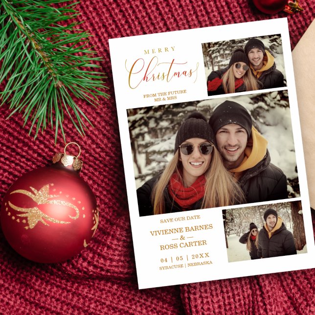 Save The Date Joyeux Noël 3 Photos Collage Couple (Créateur téléchargé)