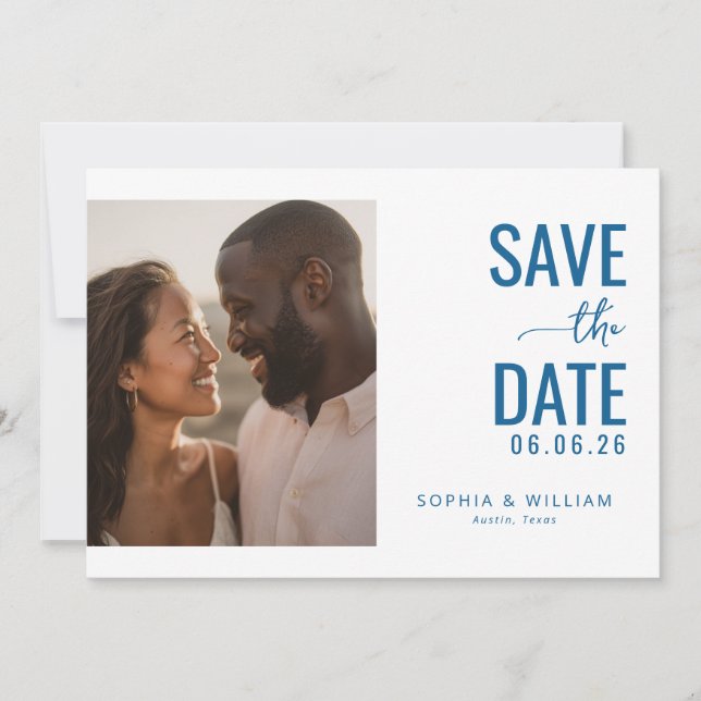 Save The Date Joyful Blue Minimalist Photo (Devant)