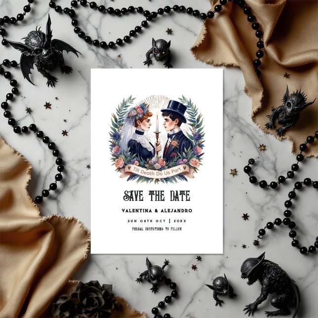 Save The Date "Jusqu'à ce que la mort nous sépare" Photo gothiqu ("Till Death Do Us Part" Gothic Photo Save The Date)