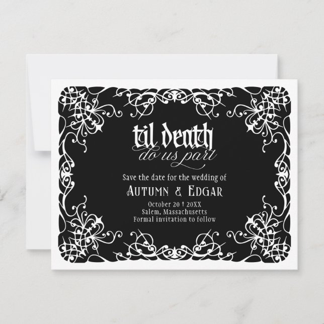 Save The Date Jusqu'à la mort Mariage gothique noir et blanc (Devant)