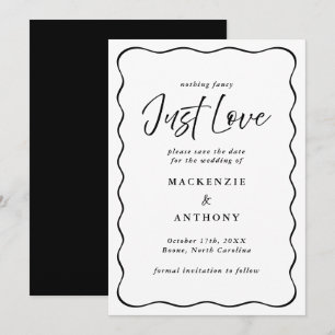 Save The Date Just Love Wavy Frame manuscrit noir & blanc