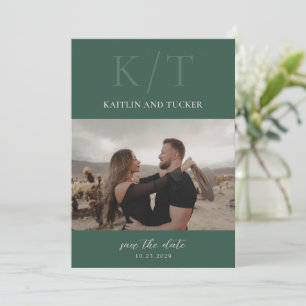 Save The Date Kaitin Hunter Green Bold Monogram Mariage élégant