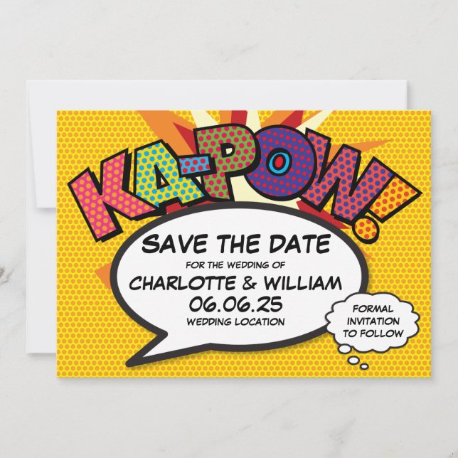 Save The Date KAPOW Enregistrer la date Fun Retro Comic Book Pop (Devant)