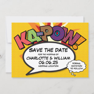 Save The Date KAPOW Enregistrez la date Fun Retro Bande dessinée